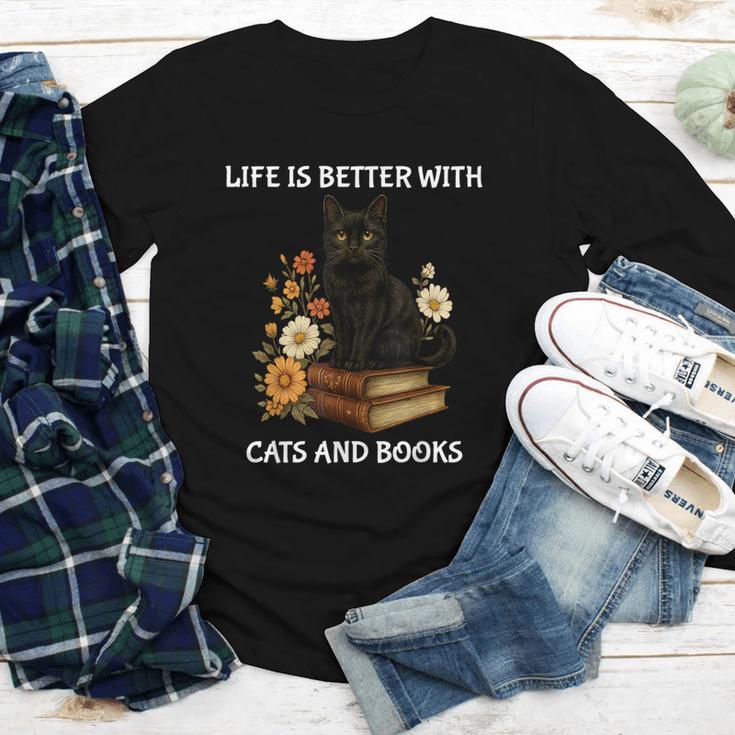 Life Is Better With Cats And Books Cute Cat Lover For Men Women Kids Youth Long Sleeve Tee