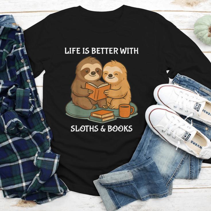 Life Is Better With Sloths And Books Cute Sloth Lover Youth Long Sleeve Tee
