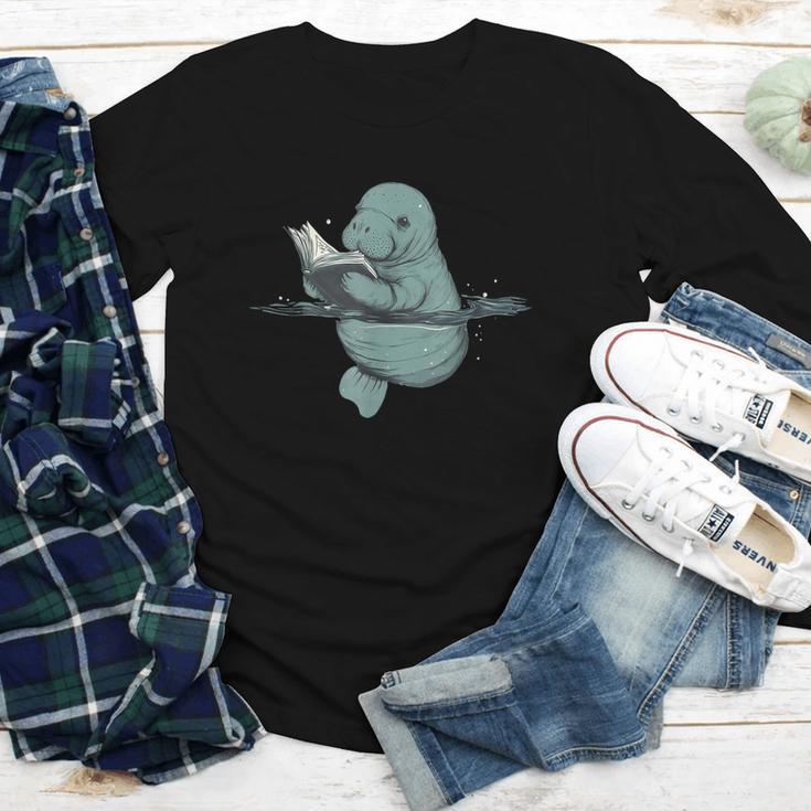 Manatee Reading Book Bookworm Manatees Ocean Animal Lover Youth Long Sleeve Tee