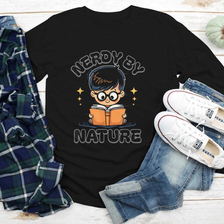 Nerdy By Nature Chibi Cute Book Lover Youth Long Sleeve Tee