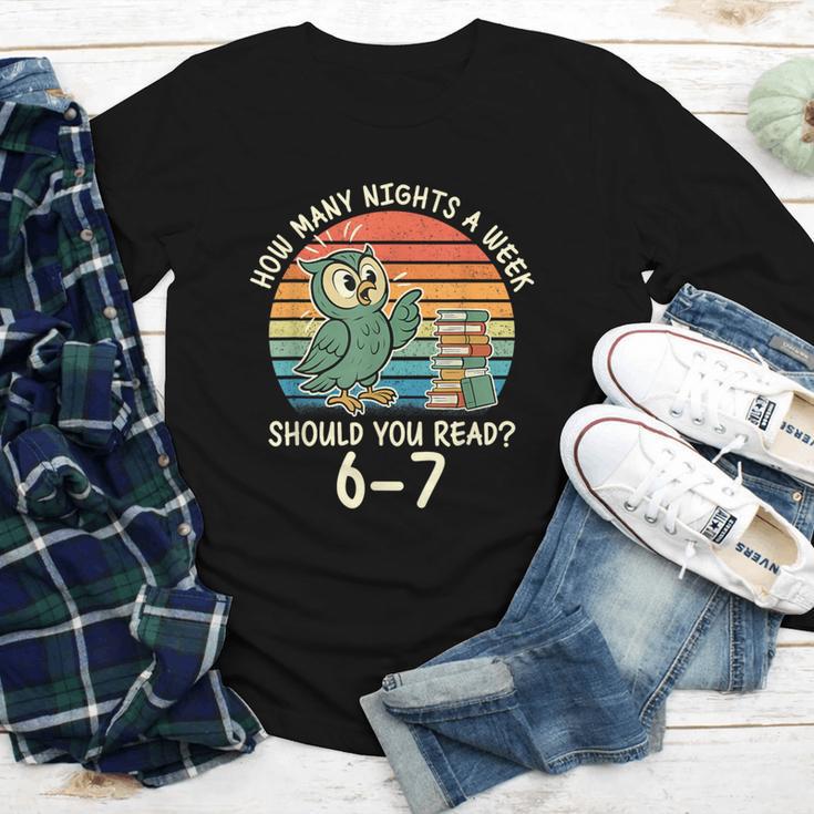 How Many Nights a Week Should You Read 67 Book Reading Meme Youth Long Sleeve Tee