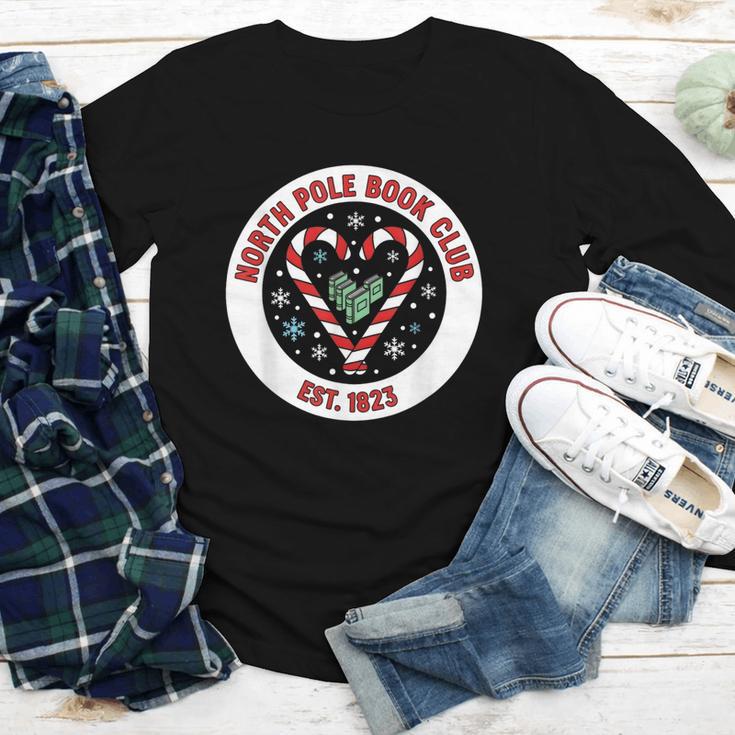 North Pole Book Club Shirt Candy Cane Christmas Youth Long Sleeve Tee