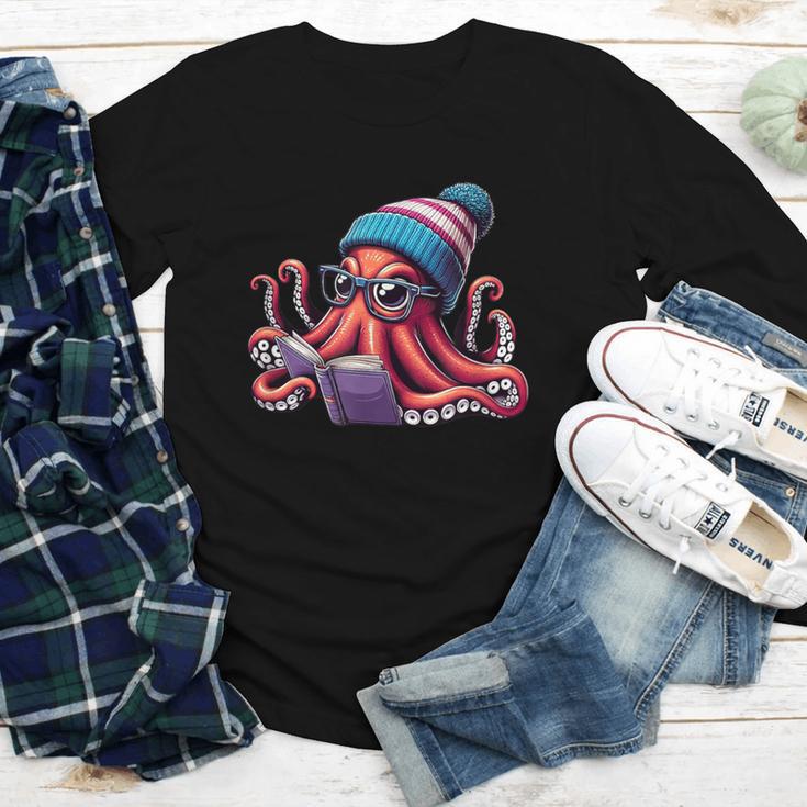 Octopus Reading Book Kraken Book Lover Youth Long Sleeve Tee