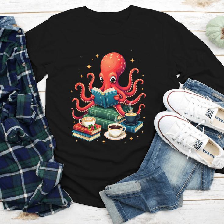 Octopus Reading Books Tea Coffee Youth Long Sleeve Tee
