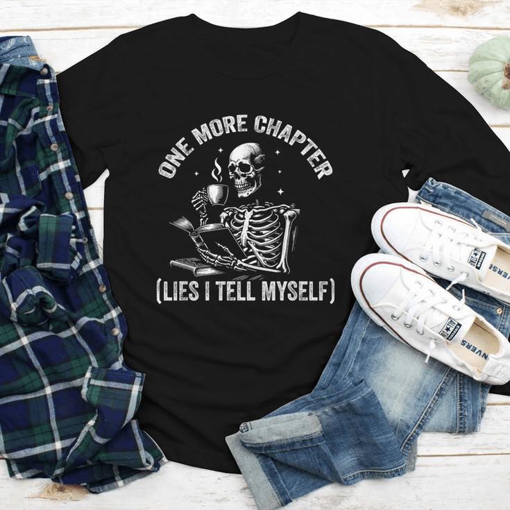 One More Chapter Skeleton Reading Book Lover Bookworm Youth Long Sleeve Tee