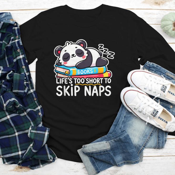 Panda Napping On Books Life’s Too Short To Skip Naps Youth Long Sleeve Tee
