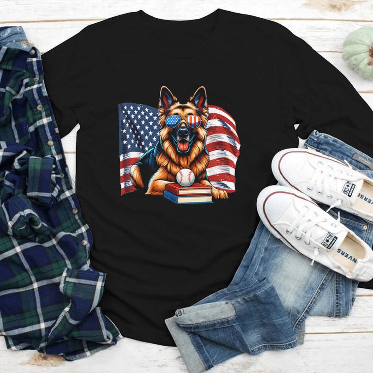Patriotic German Shepherd Dog Books Baseball American Flag Youth Long Sleeve Tee