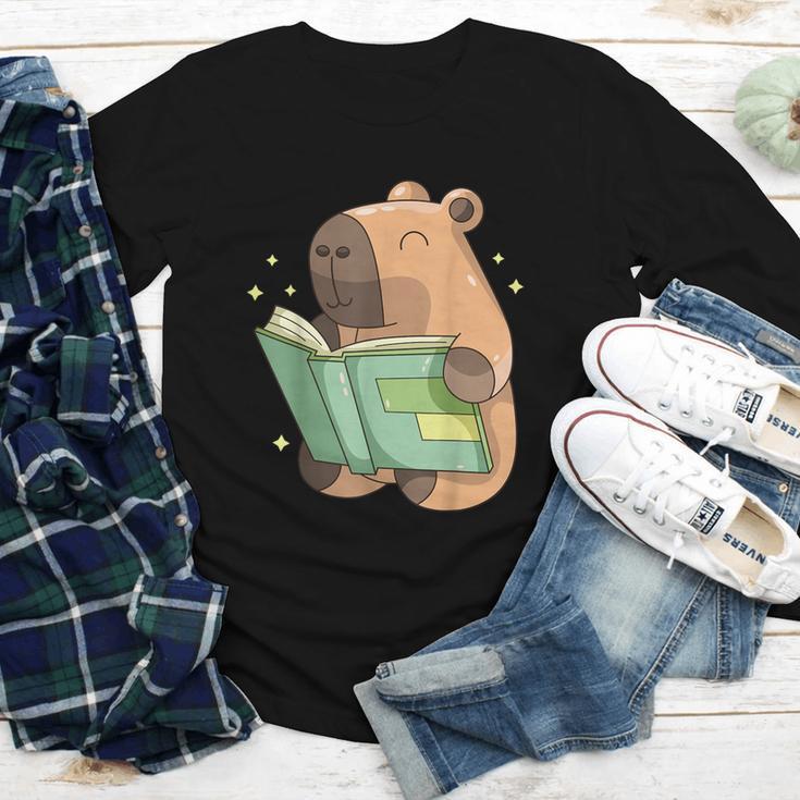 Pet Capybara Is Reading Library Capy Word Book Day Teacher Men Women Kids Youth Long Sleeve Tee