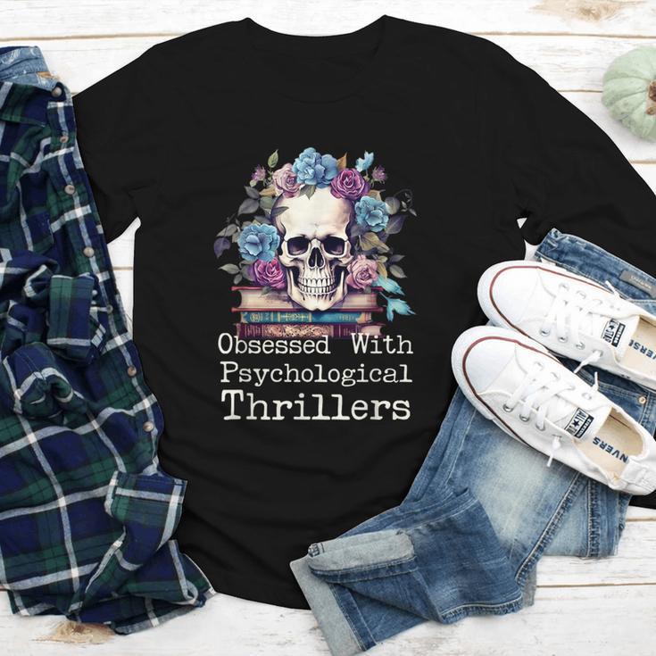 Psychological Thriller Reader Fan Skull Flowers Books Youth Long Sleeve Tee