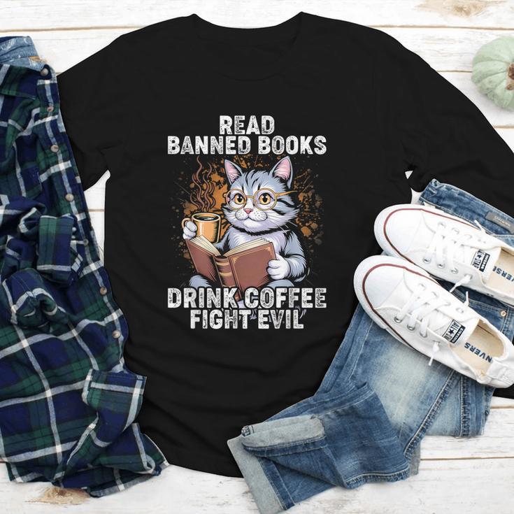 Read Banned Books Drink Coffee Fight Evil Cat Youth Long Sleeve Tee Read Banned Books Drink Coffee Fight Evil Cat Youth Long Sleeve Tee