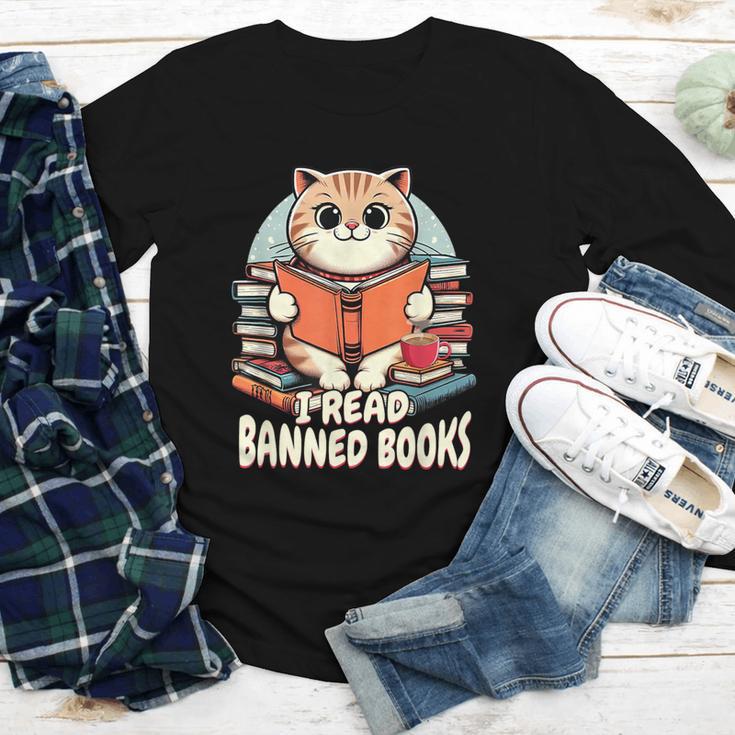 I Read Banned Books Shirt Cat Lover Bookworm Reader Men Women Kids Youth Long Sleeve Tee