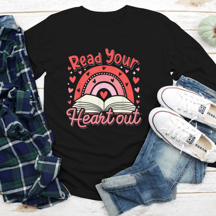 Read Your Heart Out Book Valentines Day Reading Teacher Youth Long Sleeve Tee