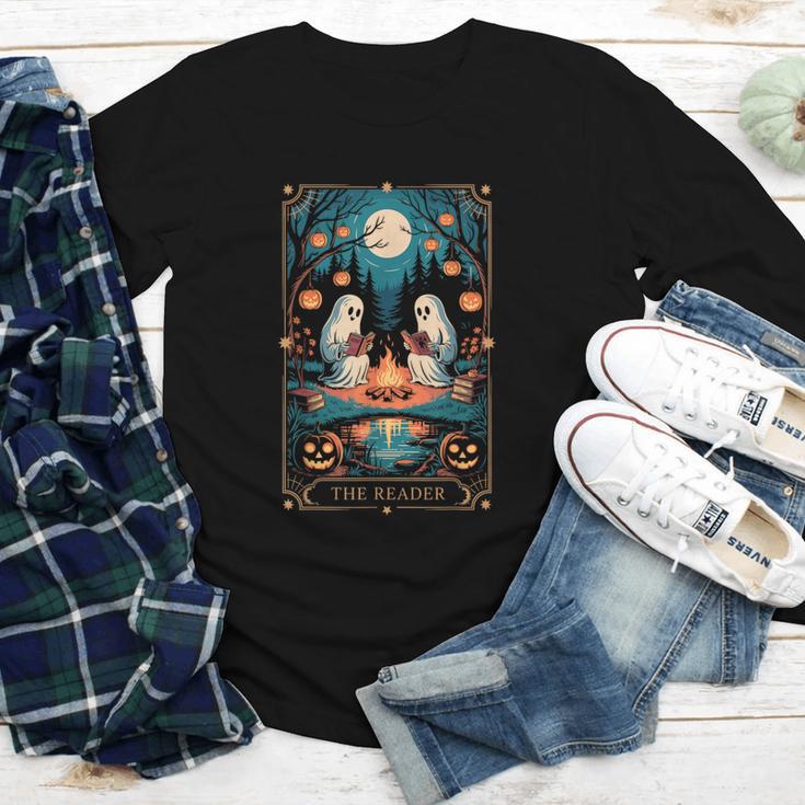 The Reader Bookish Cute Spooky Ghost Reading Book Tarot Card Youth Long Sleeve Tee