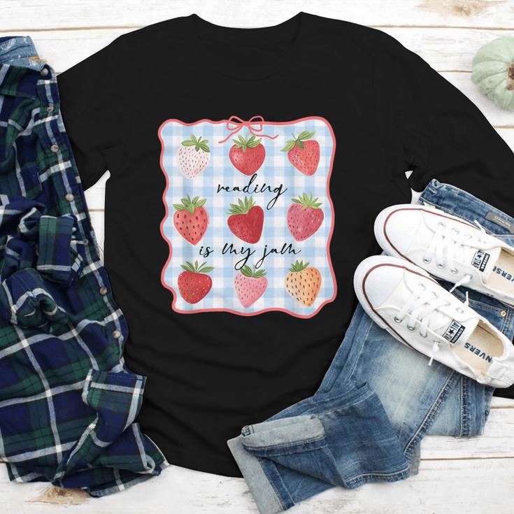 Reading Is My Jam Preppy Stawberry Bookworm Book Lover Nerd Youth Long Sleeve Tee