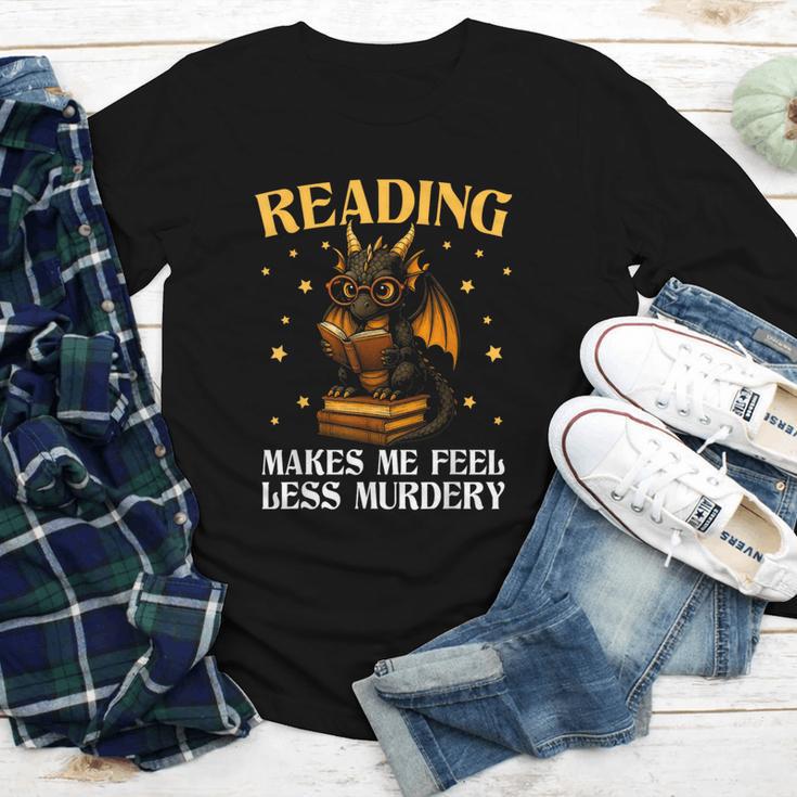 Reading Makes Me Feel Less Murdery Book Dragon Youth Long Sleeve Tee Reading Makes Me Feel Less Murdery Book Dragon Youth Long Sleeve Tee