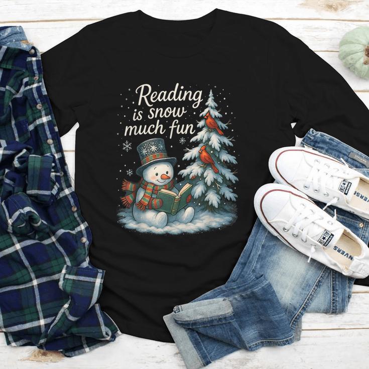 Reading Is Snow Much Fun Christmas Books Snowman Bookworm Youth Long Sleeve Tee