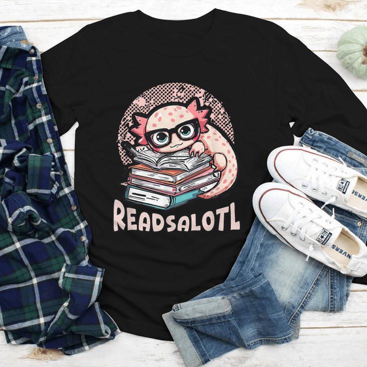 Readsalotl Axolotl Reading Books Glasses Bookworm Pun Fun Youth Long Sleeve Tee Readsalotl Axolotl Reading Books Glasses Bookworm Pun Fun Youth Long Sleeve Tee