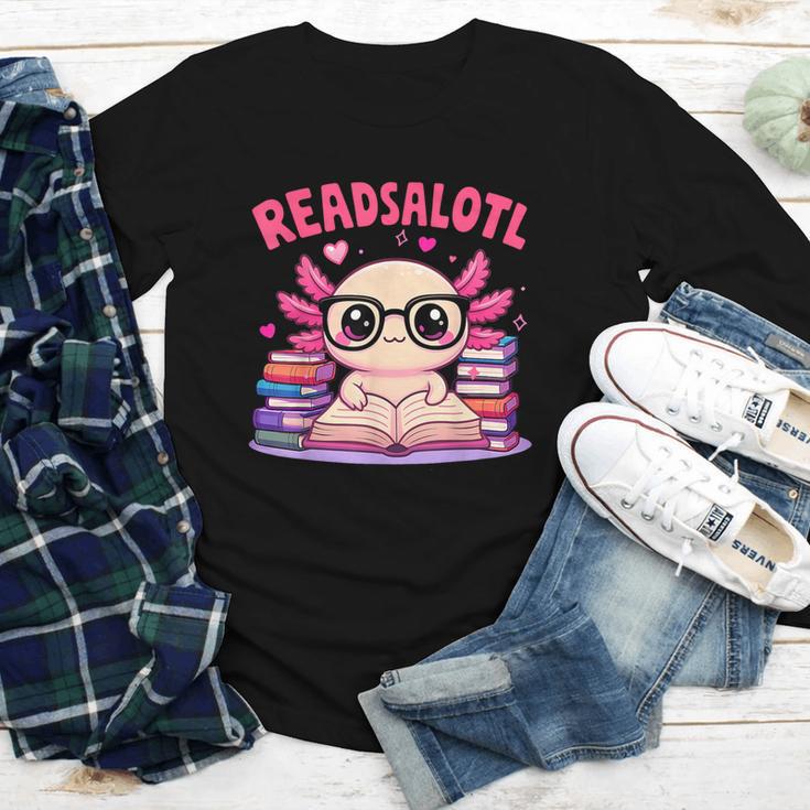 Readsolotl Pink Kawaii Axolotl Book Lover Reading Youth Long Sleeve Tee