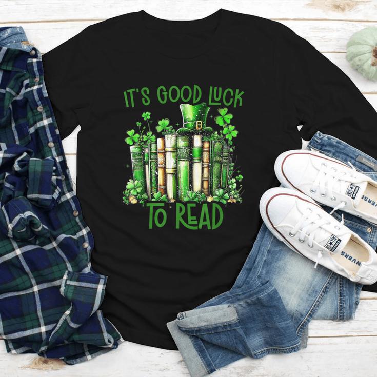 Retro Book Lucky Reading Teacher St Patrick's Day -Adults Small Cotton Blend Polyester Blend Short Sleeve Youth Long Sleeve Tee