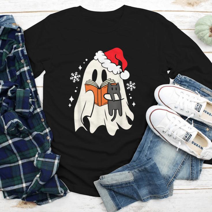 Retro Ghost Reading Book With Cat Bookish Club Christmas Men Women Kids Youth Long Sleeve Tee