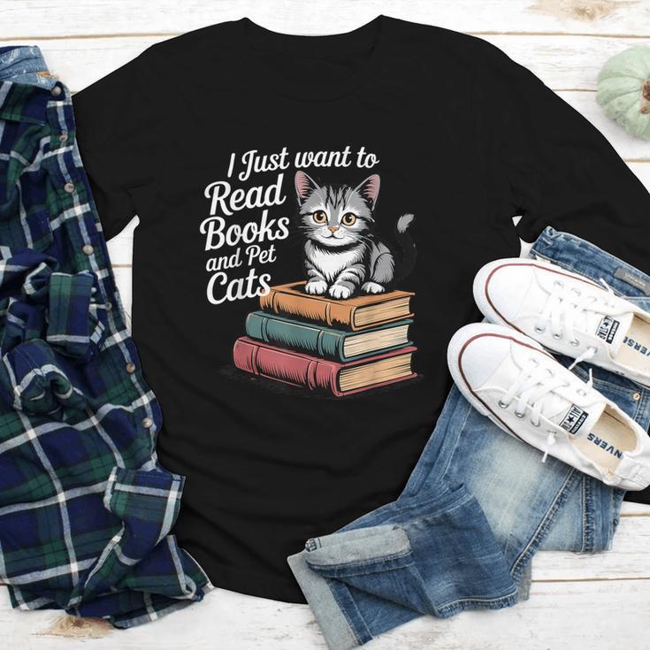 Retro I Just Want To Read Books And Pet Cats Cat For Men Women Kids Youth Long Sleeve Tee