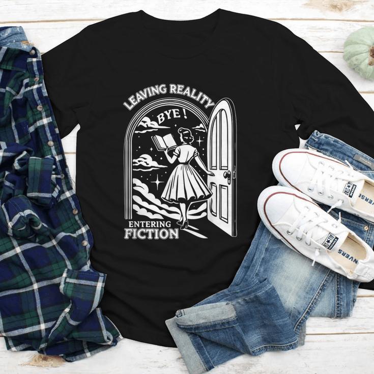 Retro Trendy Bookish Book Lover Reading Quotes Leaving Reality Entering Fiction -Adults Small Short Sleeve T-Shirt Youth Long Sleeve Tee