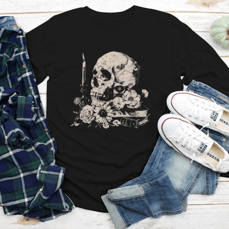 Skull Books Flowers Goth Reader Grunge Dark Alt Aesthetic Youth Long Sleeve Tee