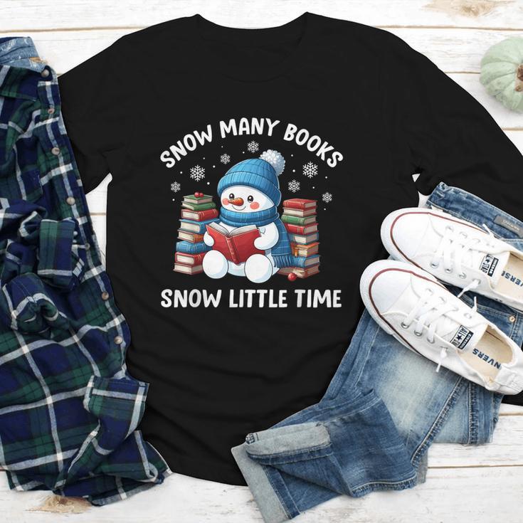 Snow Many Books Snow Little Time Snowman Reading Book Youth Long Sleeve Tee