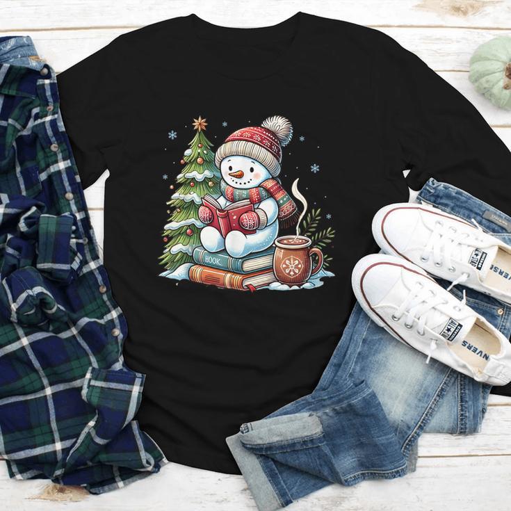 Snowman Reading Book Lovers Christmas Librarian Bookworm Youth Long Sleeve Tee