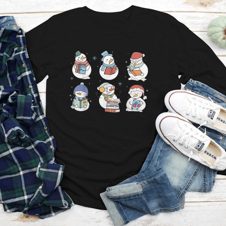 Snowman Reading Book Santa Christmas Bookish Teacher Youth Long Sleeve Tee