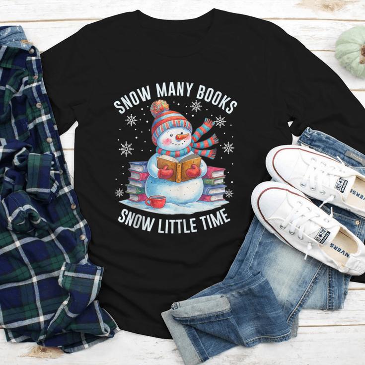 Snowman Reading Snow Many Books Snow Little Time Winter Youth Long Sleeve Tee