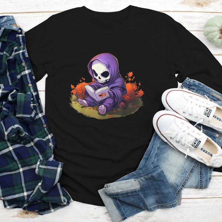 Spooky Grim Reaper Reading A Book Cute Creepy Halloween Youth Long Sleeve Tee Spooky Grim Reaper Reading A Book Cute Creepy Halloween Youth Long Sleeve Tee