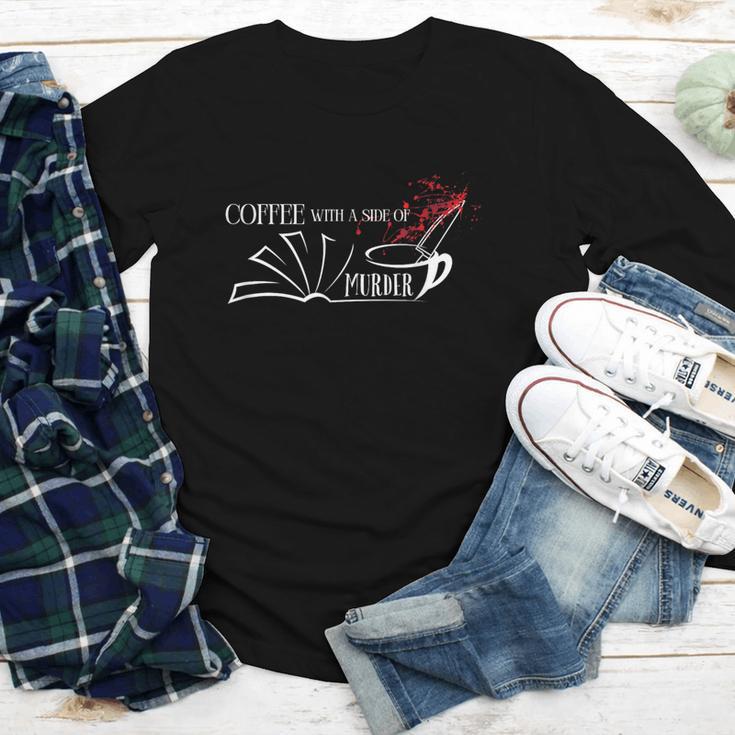 Thriller Book Fan Coffee With A Side Of Murder Youth Long Sleeve Tee Thriller Book Fan Coffee With A Side Of Murder Youth Long Sleeve Tee