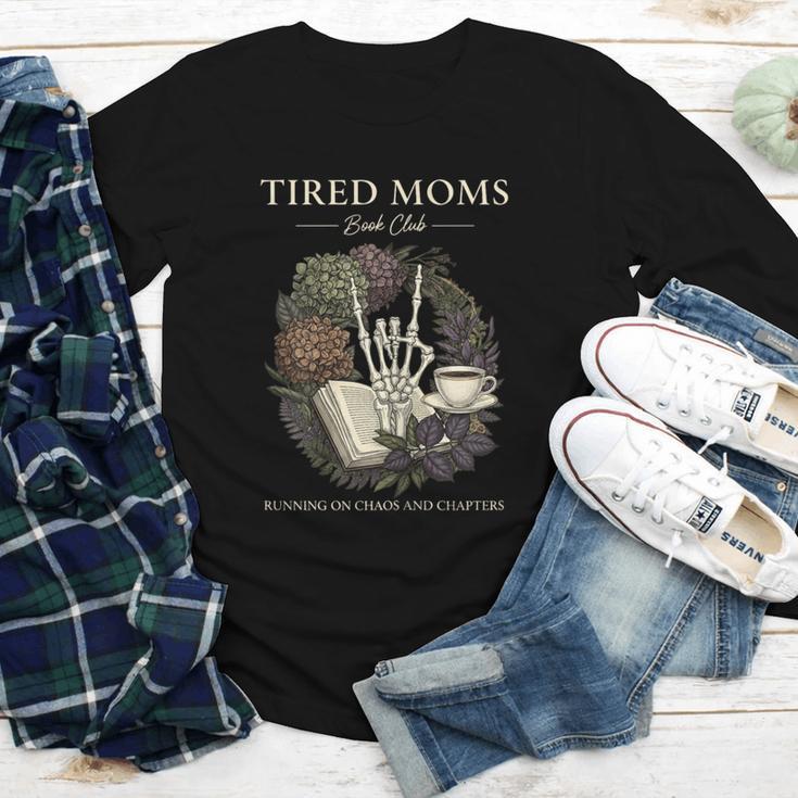 Tired Moms Book Club Dark Floral Coffee Skeleton Youth Long Sleeve Tee