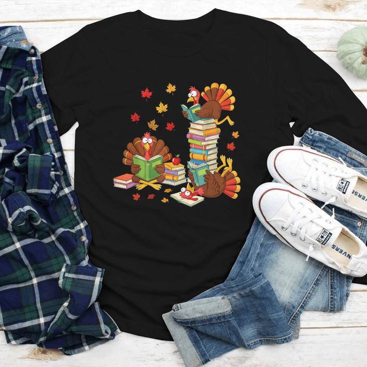 Turkey Reading Books Fall Librarian Book Lover Teacher Kids Youth Long Sleeve Tee