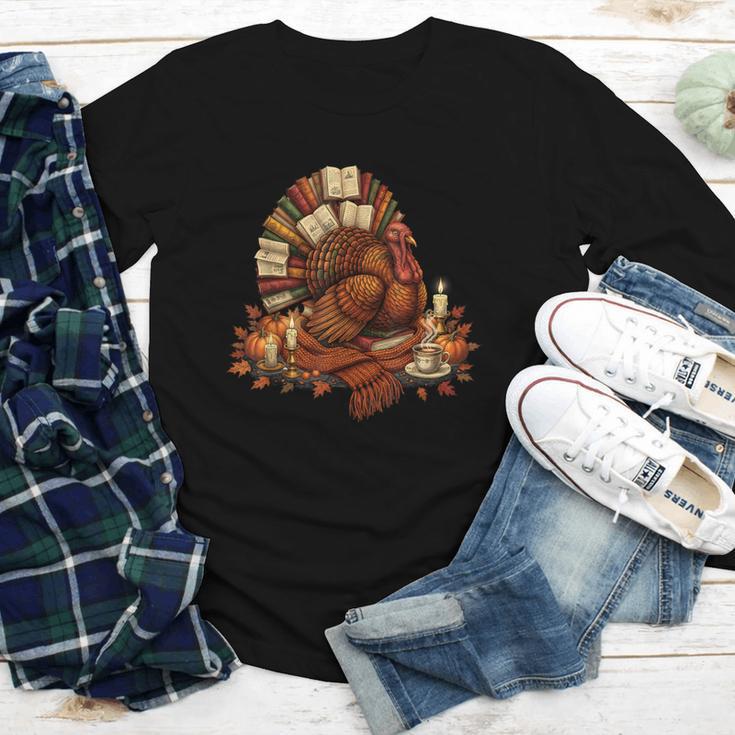 Turkey Reading Books Fall Season Thanksgiving Teacher Book Youth Long Sleeve Tee
