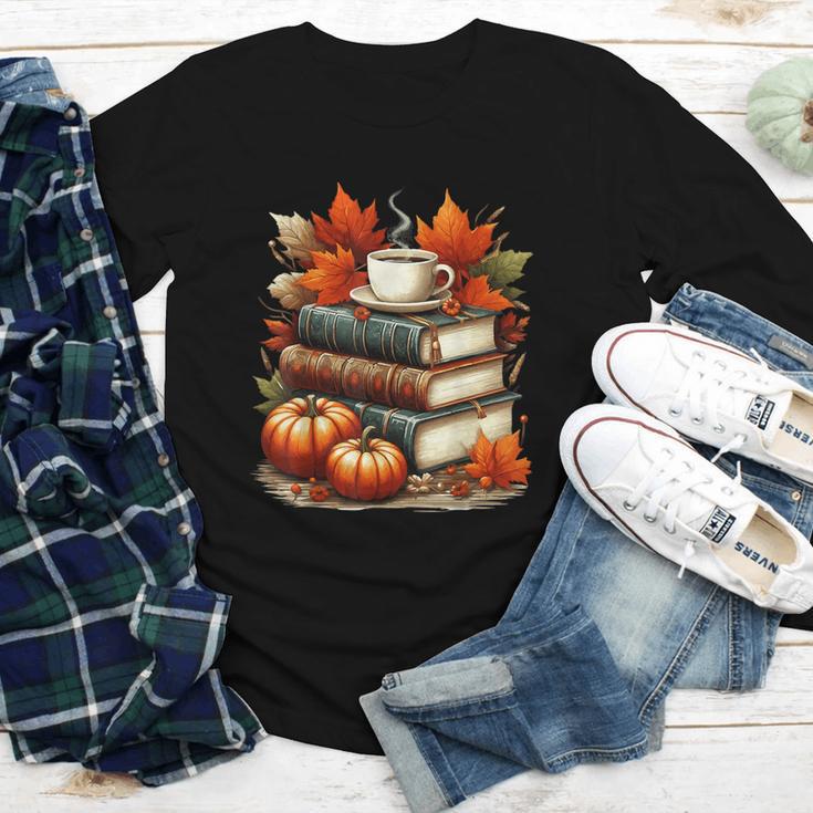 Vintage Autumn Books Coffee Pumpkin Fall Reading Youth Long Sleeve Tee