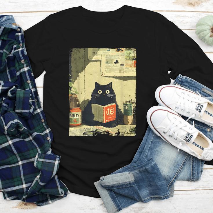 Vintage Japanese Cat Book Lovers Librarian Cat Dad Teacher Youth Long Sleeve Tee
