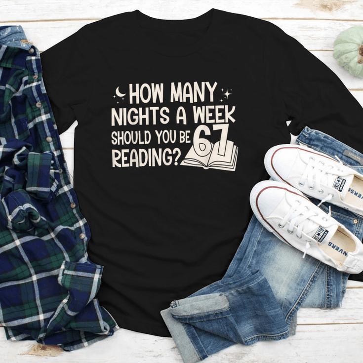 Vintage How Many Nights Reading 67 Meme Book Lover Teacher Youth Long Sleeve Tee Vintage How Many Nights Reading 67 Meme Book Lover Teacher Youth Long Sleeve Tee