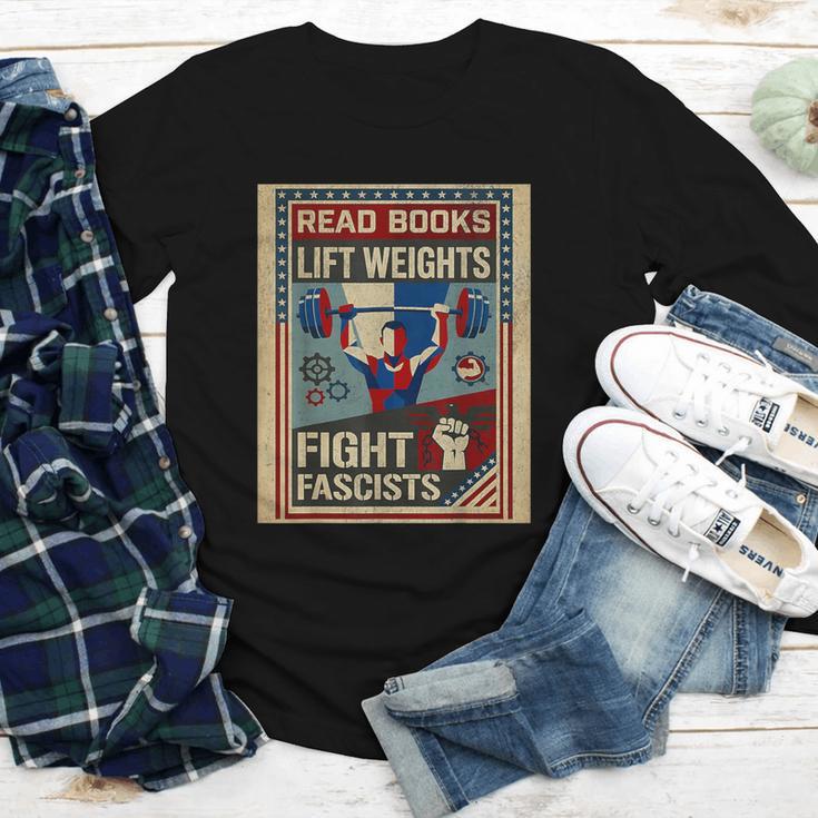 Vintage Style Read Books Lift Weights Fight Fascists Retro Youth Long Sleeve Tee Vintage Style Read Books Lift Weights Fight Fascists Retro Youth Long Sleeve Tee