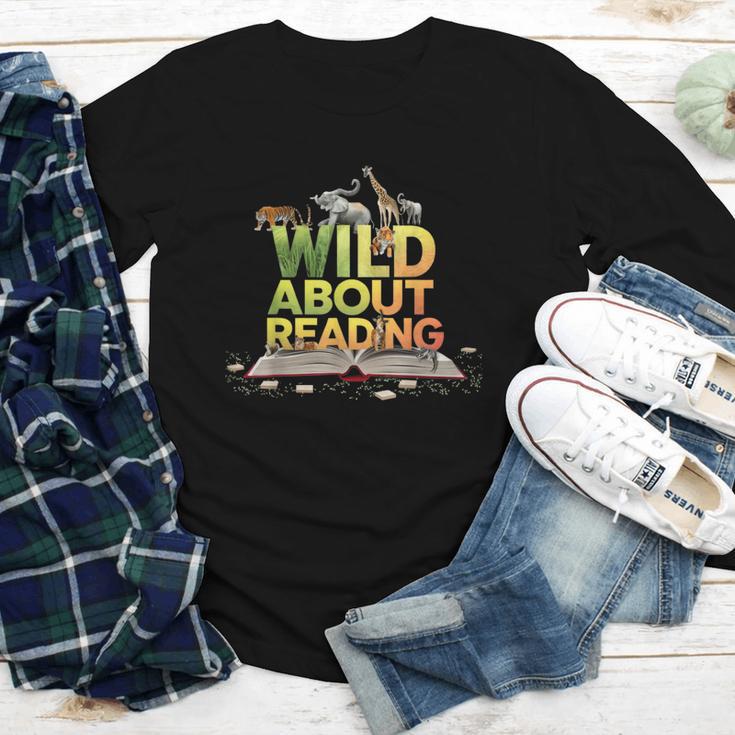 Wild About Reading Books Lovers Novelty Bookworm Library Day Youth Long Sleeve Tee