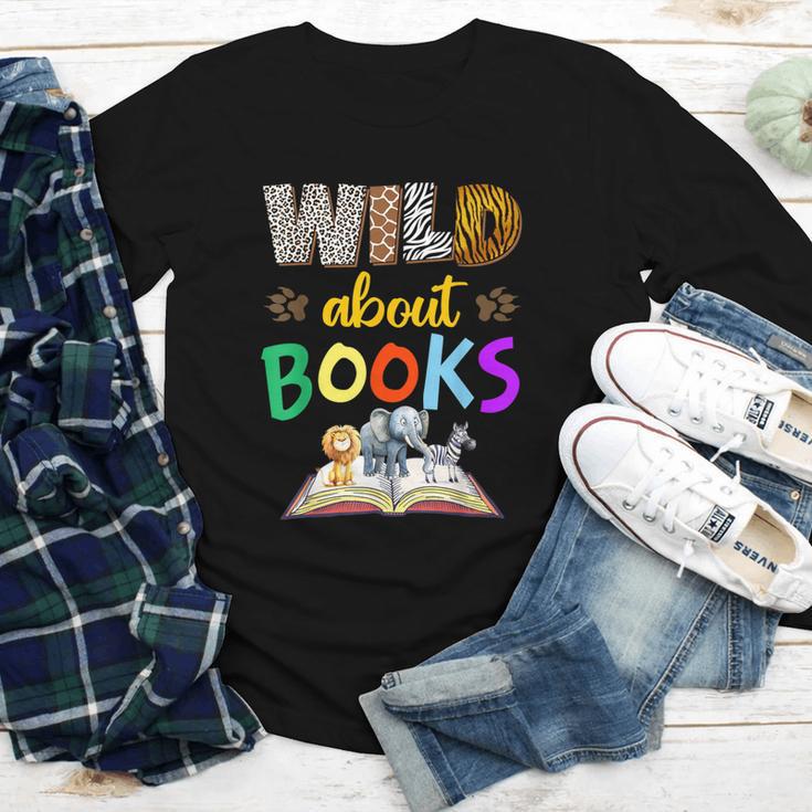 Wild About Reading Books Reader Bookworm Animals Book Lover Youth Long Sleeve Tee