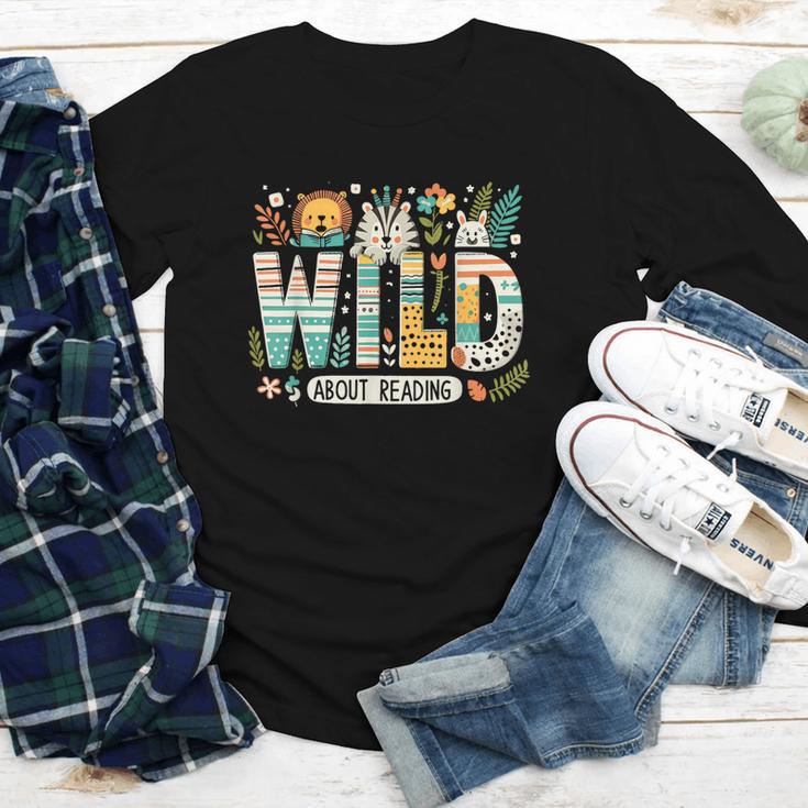 Wild About Reading Bookworm Book Reader Zoo Animals Youth Long Sleeve Tee