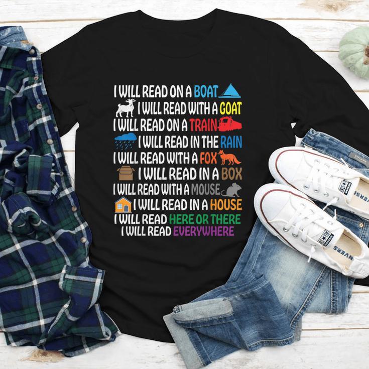 I Will Read Books On A Boat & Everywhere Reading Kids Book Youth Long Sleeve Tee