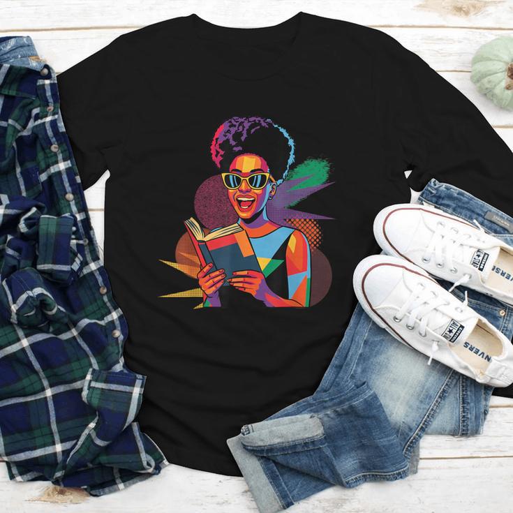 Woman Reading Book Lover Geometric Girl Afro History Youth Long Sleeve Tee