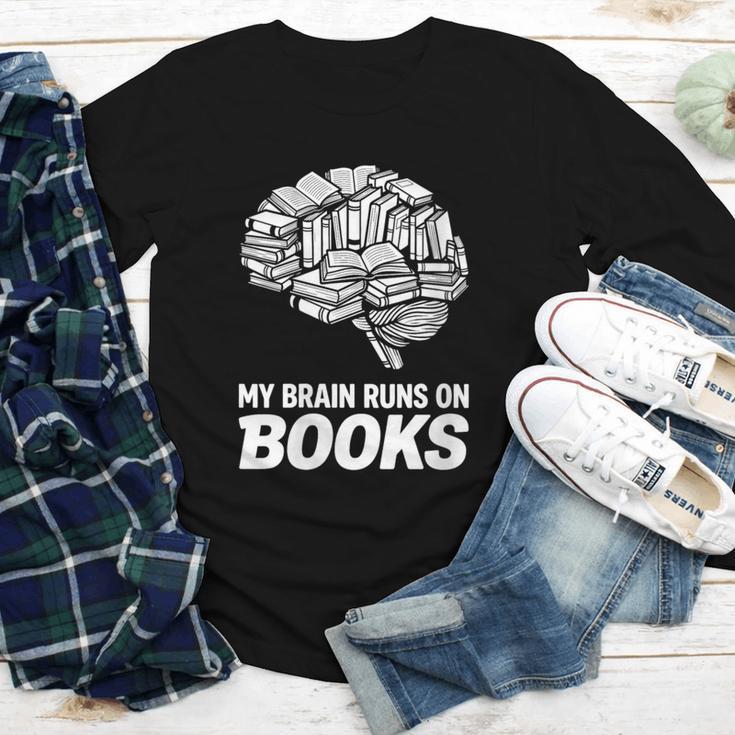Women's My Brain Runs On Books Reading Bookworm Men Women Youth Long Sleeve Tee