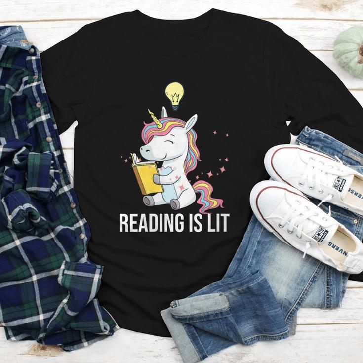 Women's Reading Is Lit Unicorn Library English Teacher Book Lover Youth Long Sleeve Tee