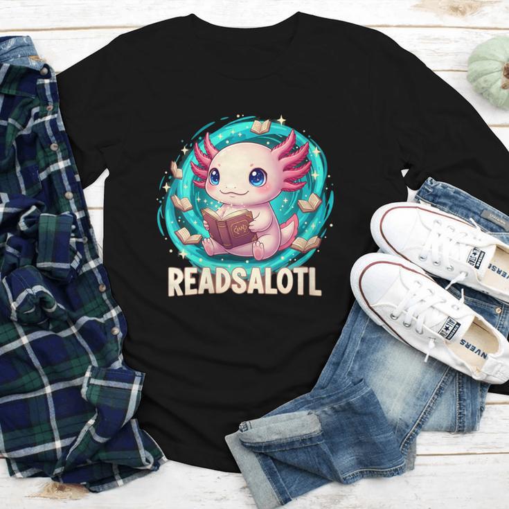 Women's Readsolotl Kawaii Axolotl Reading Book Lover Youth Long Sleeve Tee