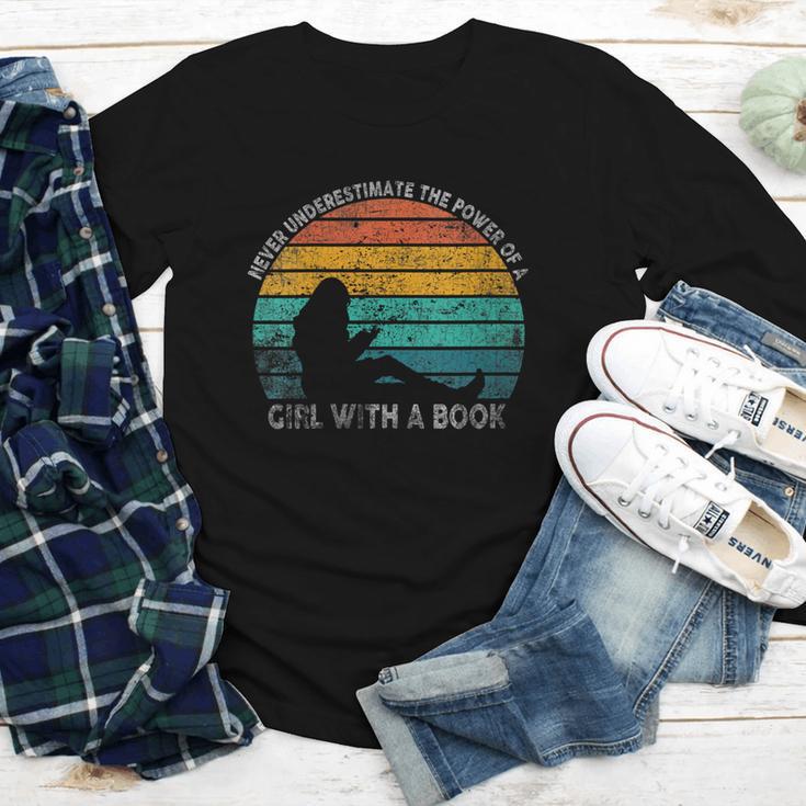 Women's Never Underestimate The Power Of A Girl With Book Reading Youth Long Sleeve Tee Women's Never Underestimate The Power Of A Girl With Book Reading Youth Long Sleeve Tee