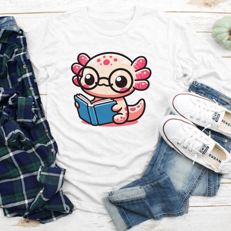 Adorable Book Lover Axolotl With Reading Glasses Cute Youth Long Sleeve Tee